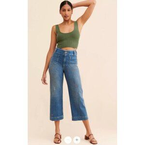 Anthropologie High-Waisted Wide-Leg Cropped Jeans W/ Front & Back Pockets Size M